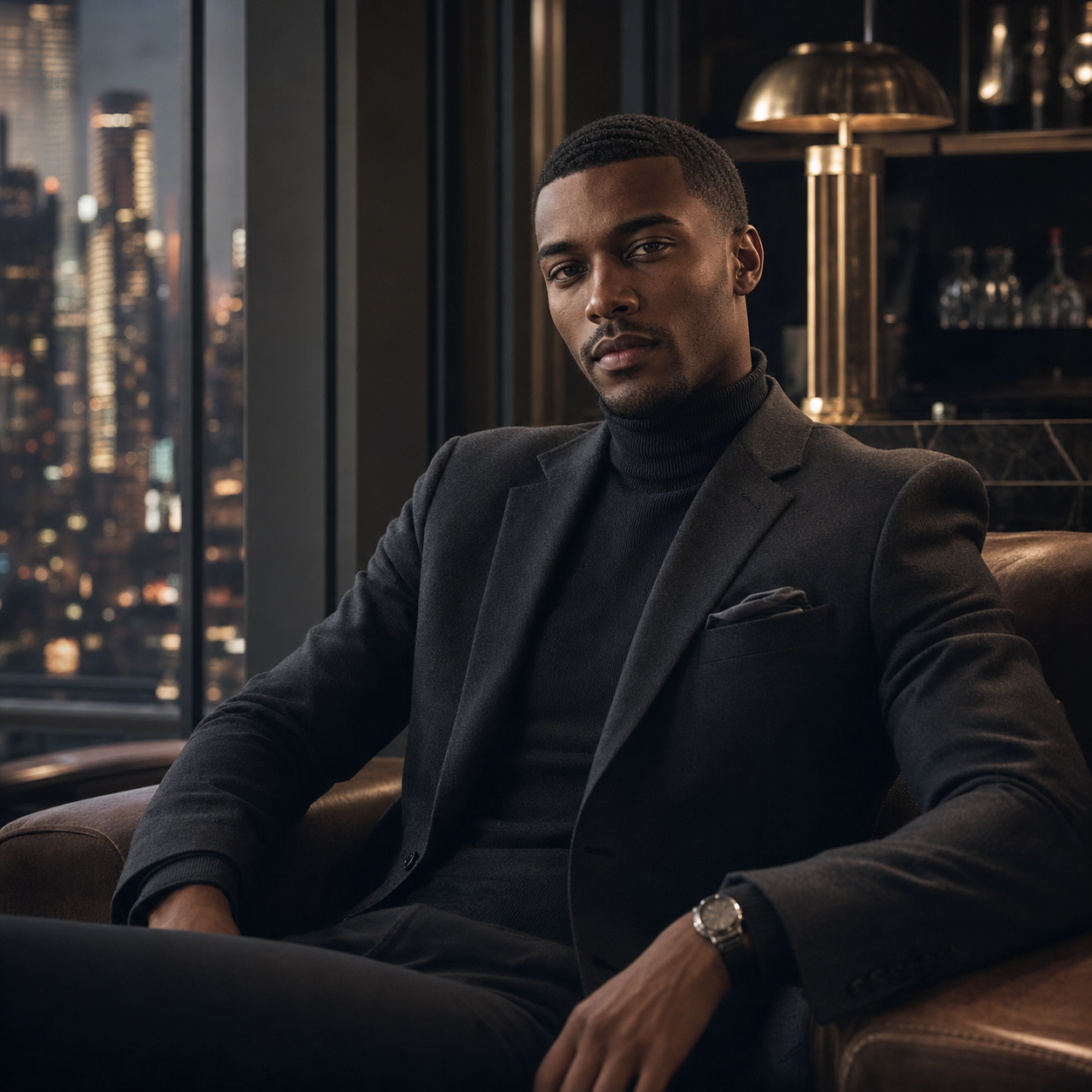 Editorial portrait of a man in a turtleneck